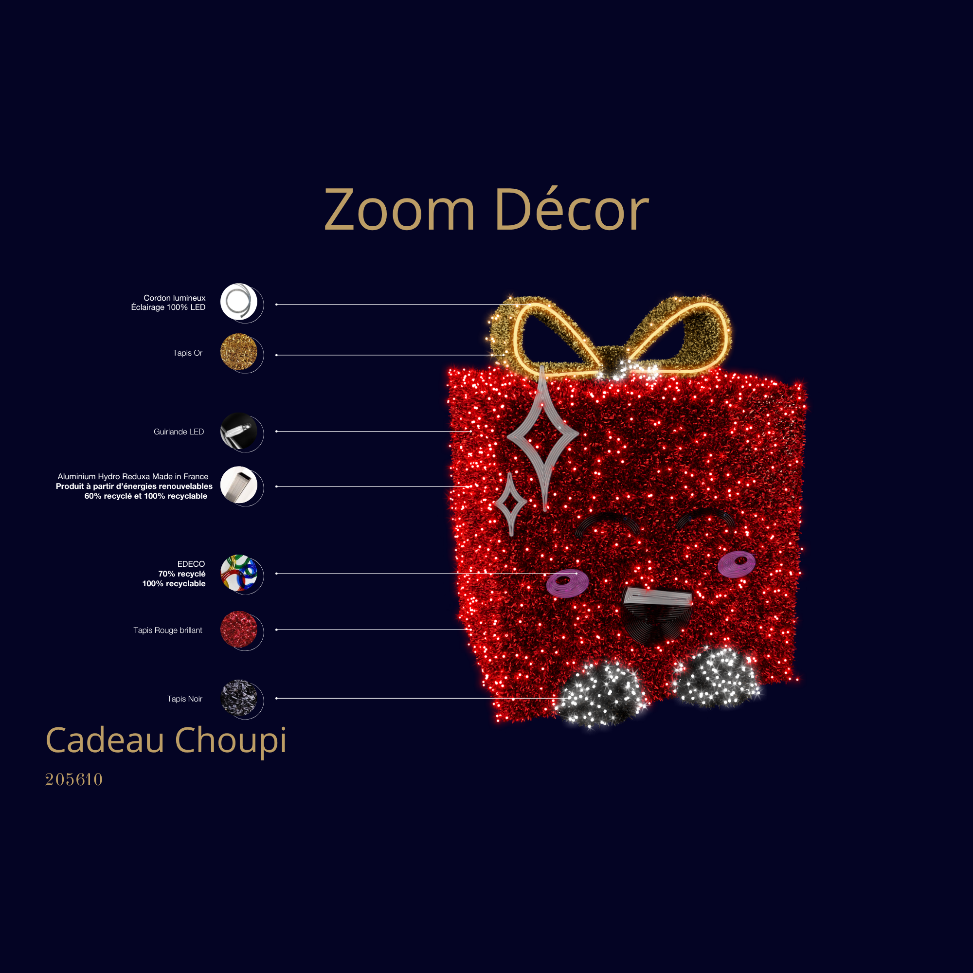 Décor de noël 3D Cadeau choupi H1,5 x L1,2 x P1,3m